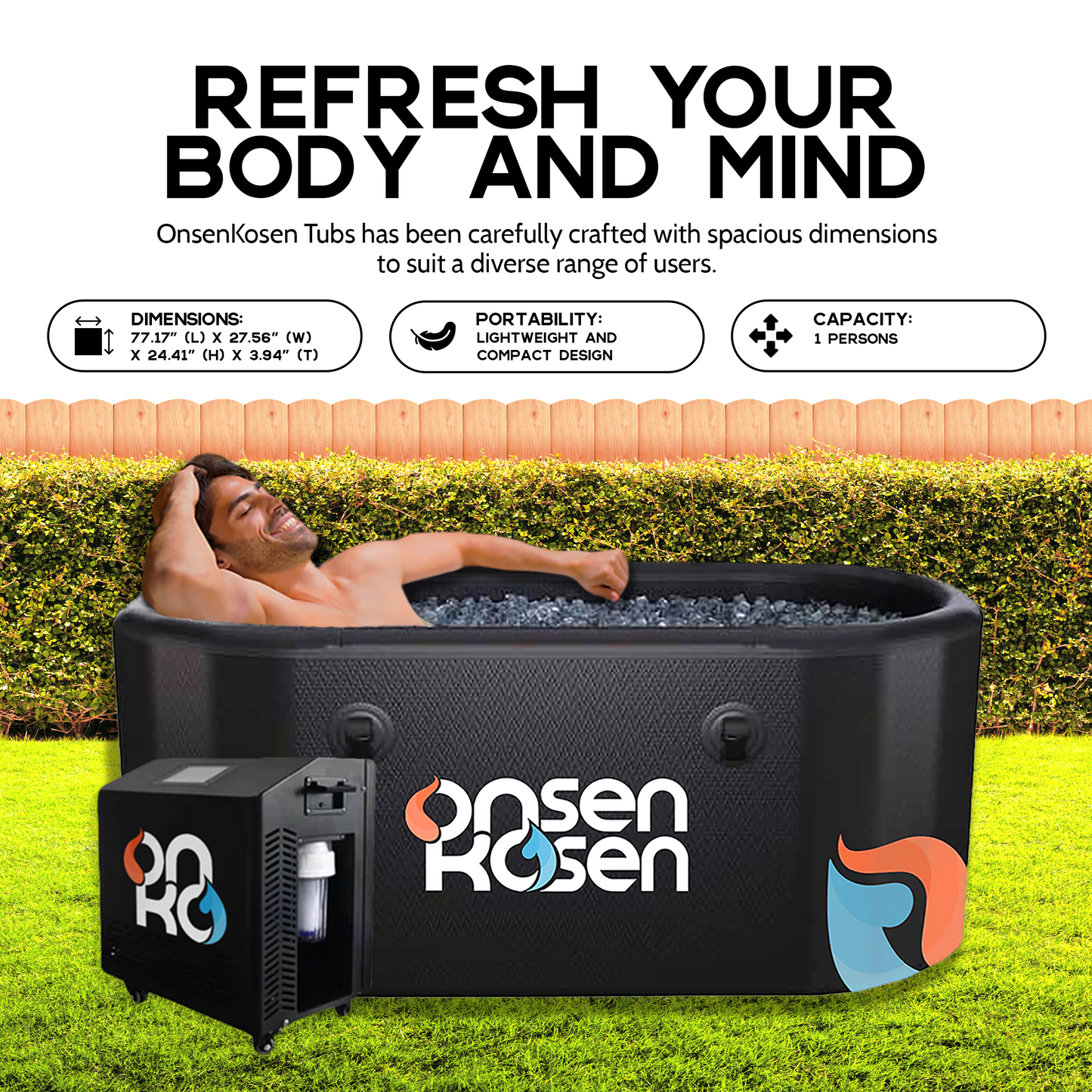 OnsenKosen Tub Only: Dogo 1 Person Multi Purpose Plunge Tub - No Chiller/Heater