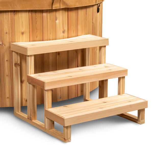 3 Tier Steps for Round Hot Tub - Knotty Red Cedar